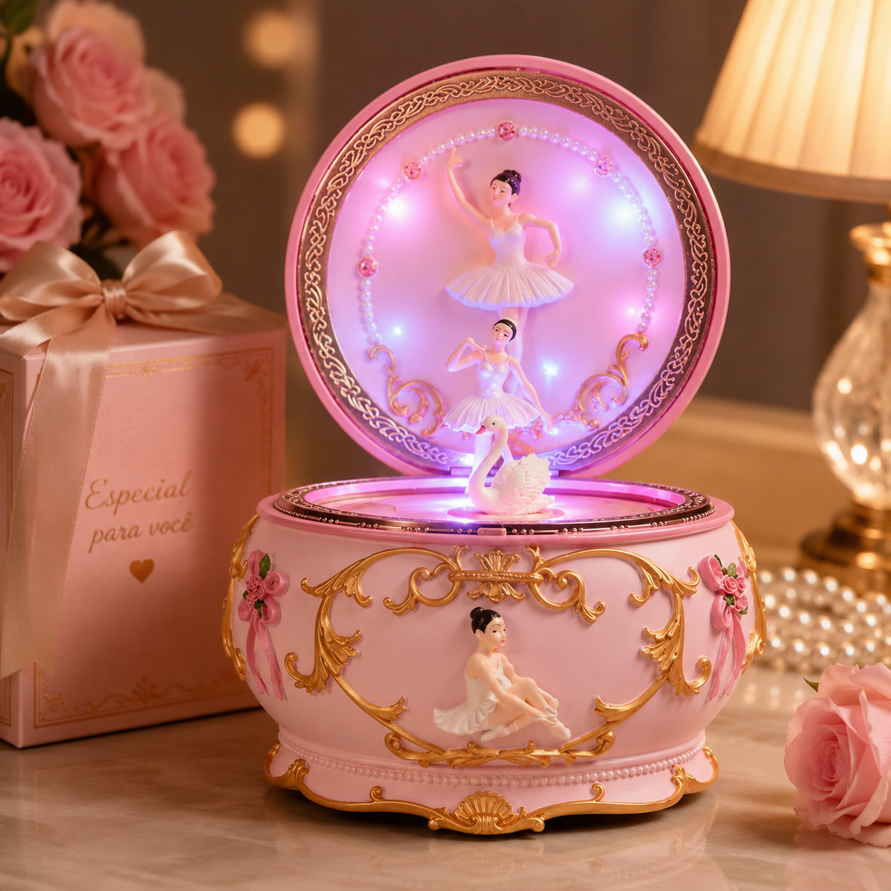 Snow Globe Musical - LED Rotating Ballerina Music Box with