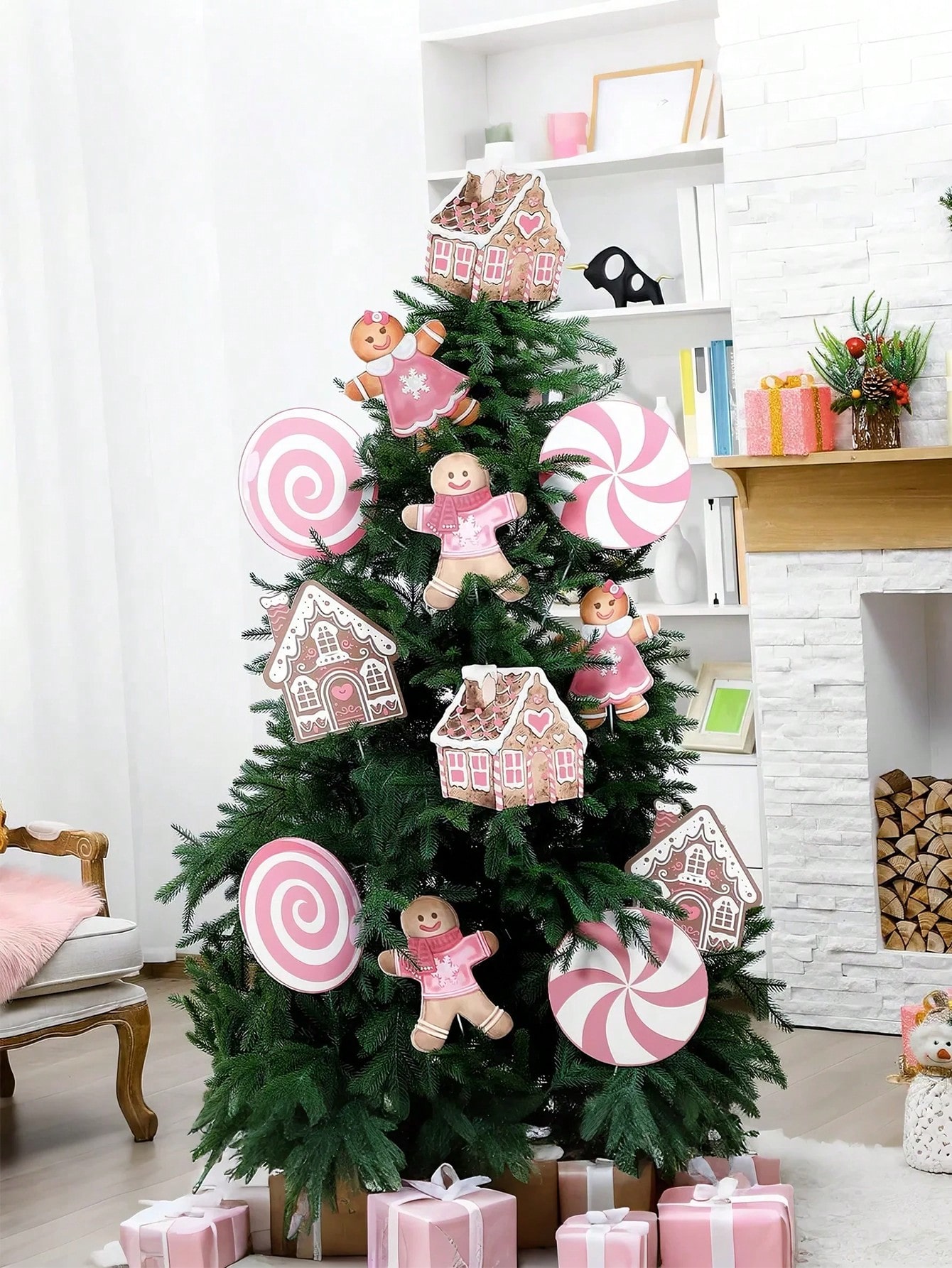 Star Tree Topper - 2/6Pcs Large Pink Candy Gingerbread Christmas