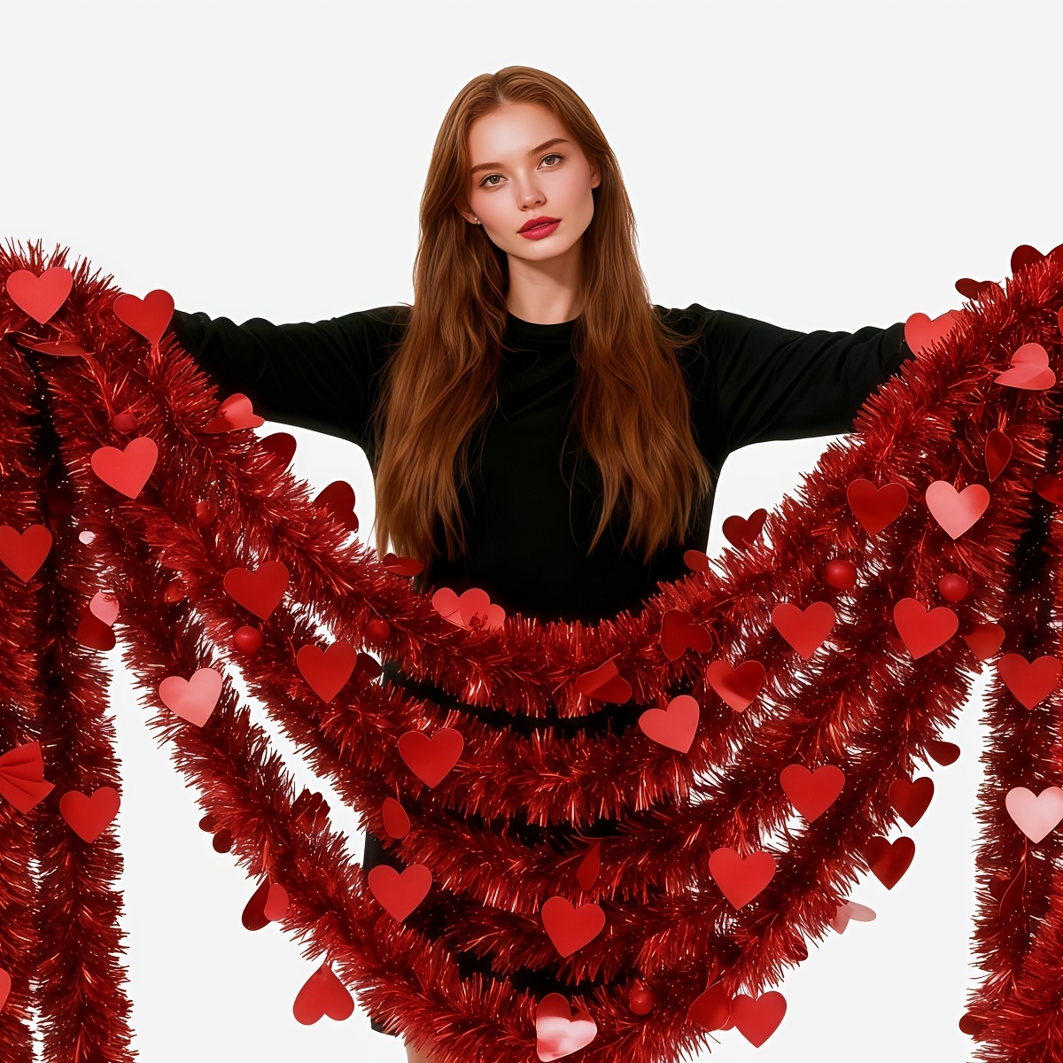3pcs Red Heart Plastic Tinsel  – Tinsel Garland Decoration recenzja i cena
