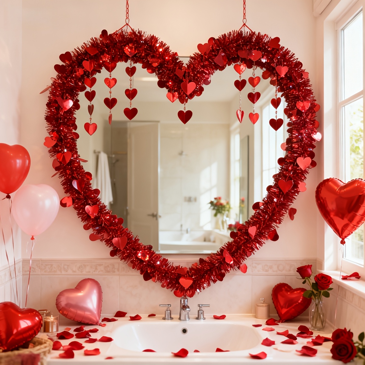 3pcs Red Heart Plastic Tinsel  – Tinsel Garland Decoration recenzja i cena