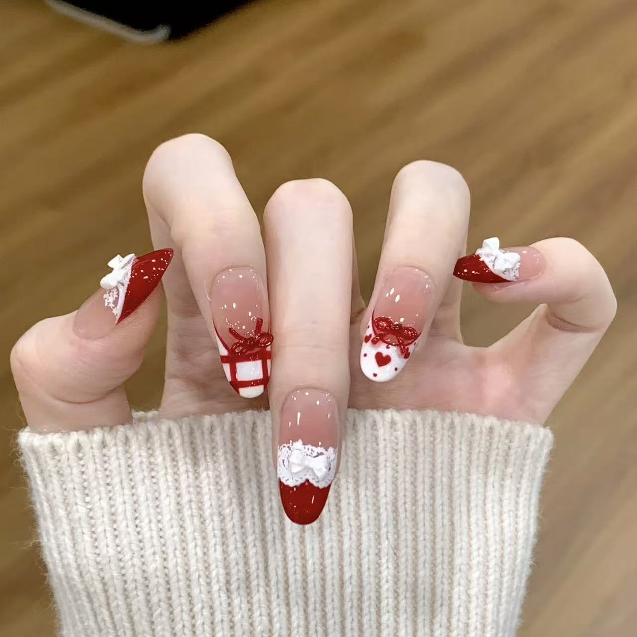 10pcs Handmade Press on Nails  – Christmas Throw Blanket recenzja i cena
