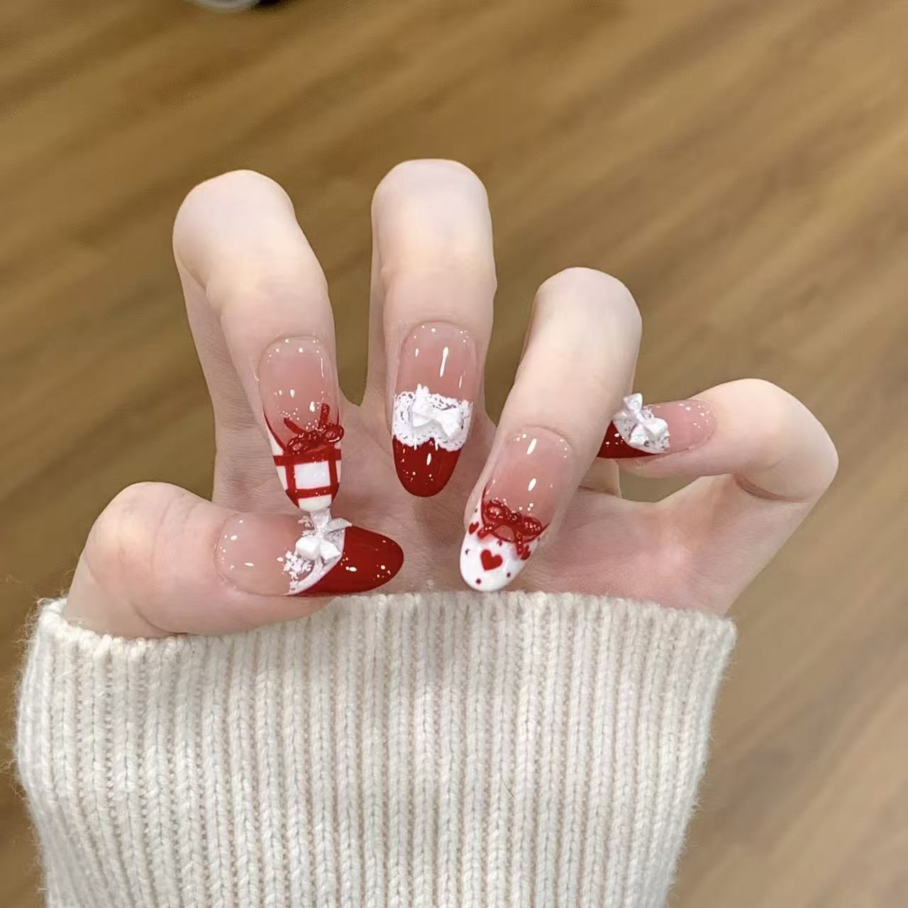 10pcs Handmade Press on Nails  – Christmas Throw Blanket recenzja i cena