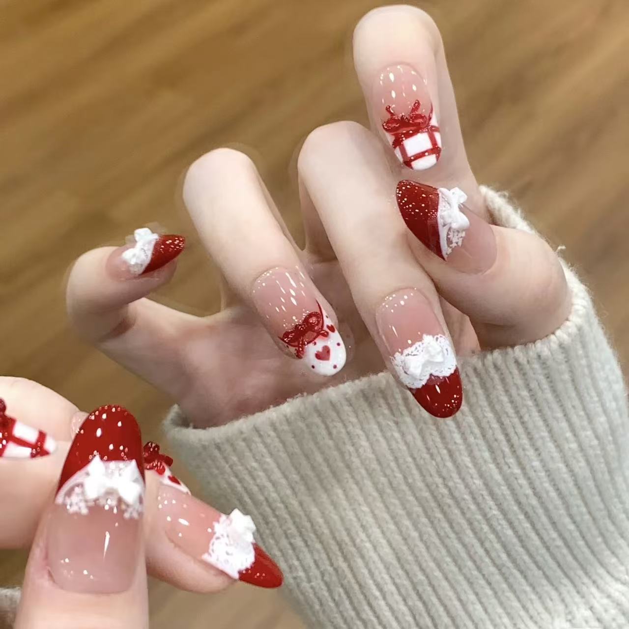 10pcs Handmade Press on Nails  – Christmas Throw Blanket recenzja i cena