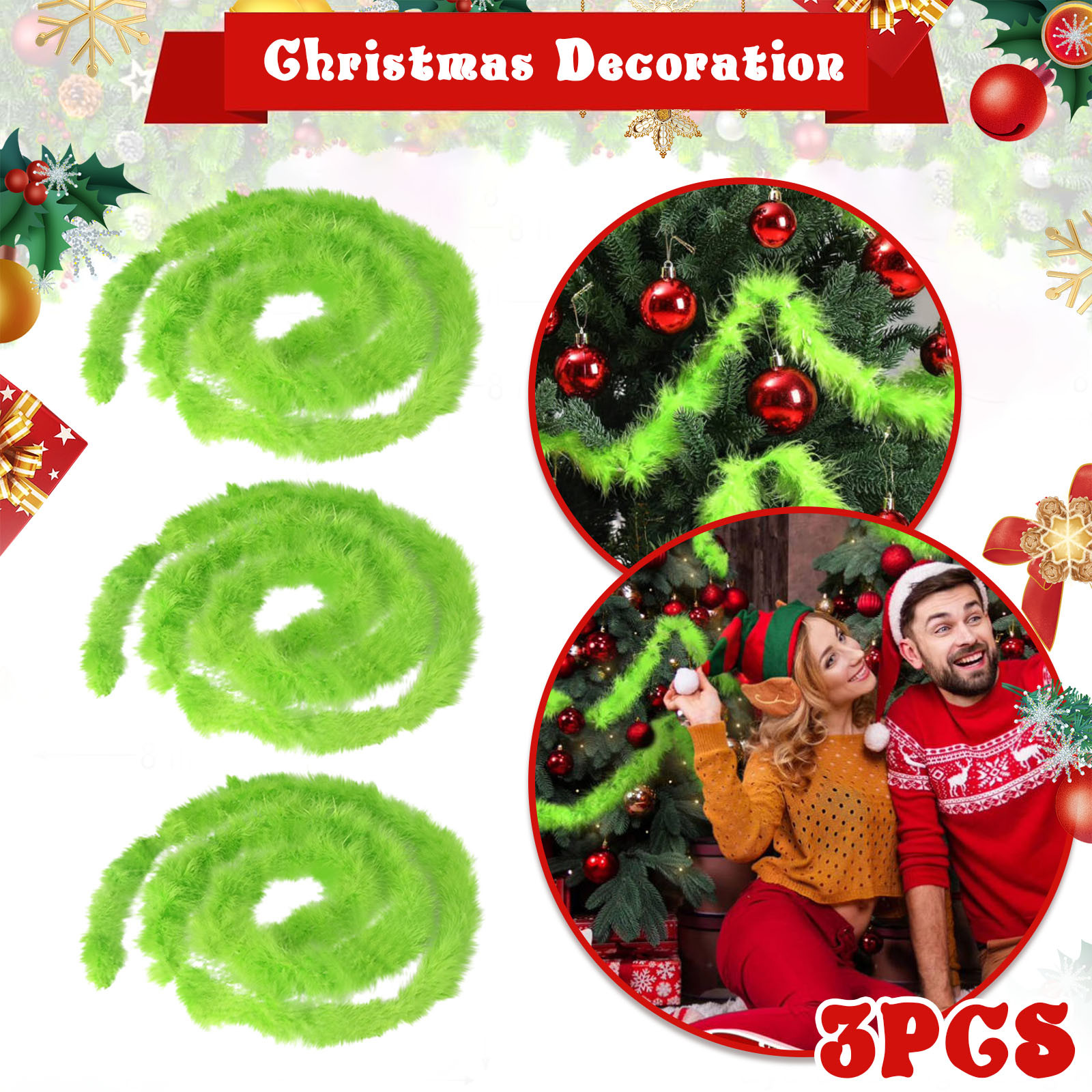 Christmas Garland 3 PCS 20 Fee – Tinsel Garland Decoration recenzja i cena