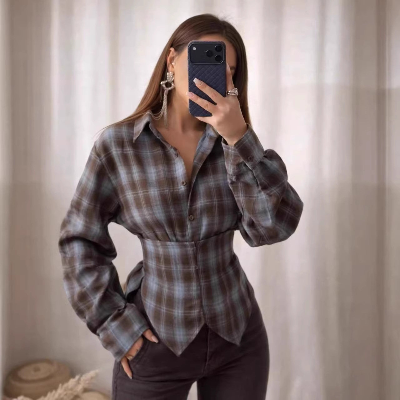 Loose Women's Plaid Blouse Vin – Christmas Throw Blanket recenzja i cena