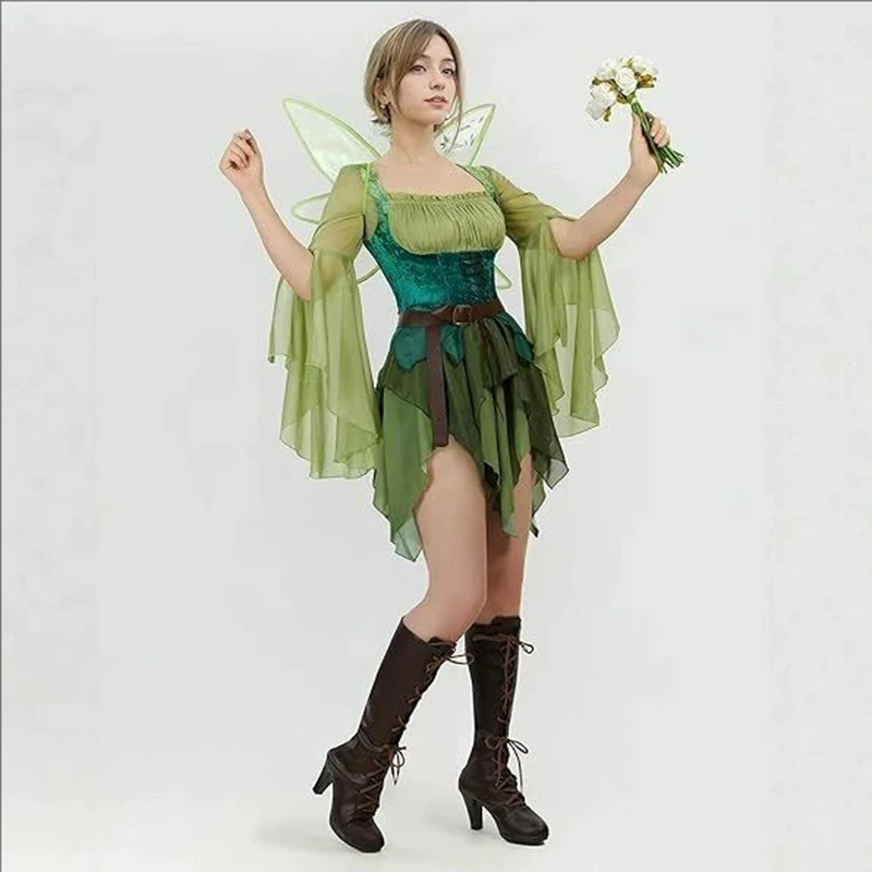 Women's Elf Medieval Green Fai – Elf Costume Christmas recenzja i cena