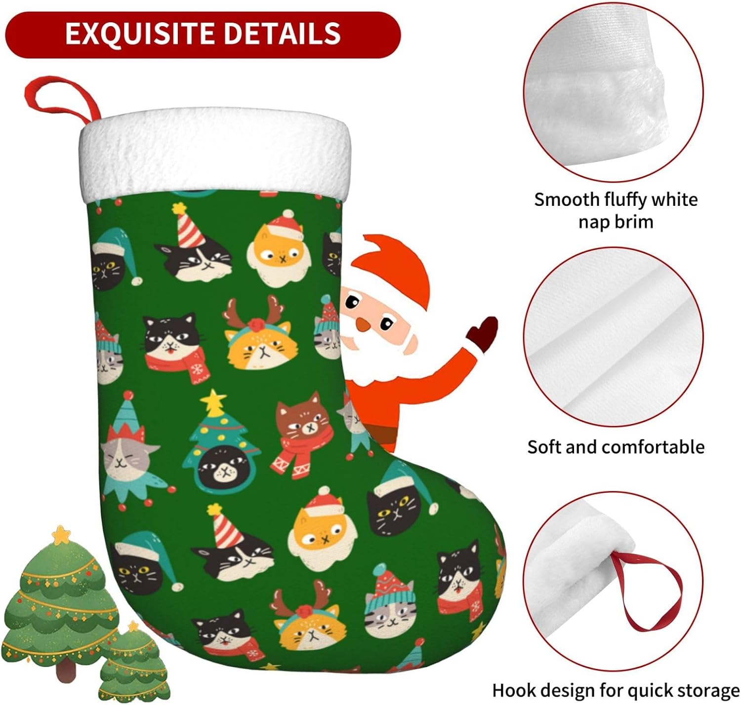 Cute Cats Green Christmas Stoc – Christmas Stocking Hanging recenzja i cena
